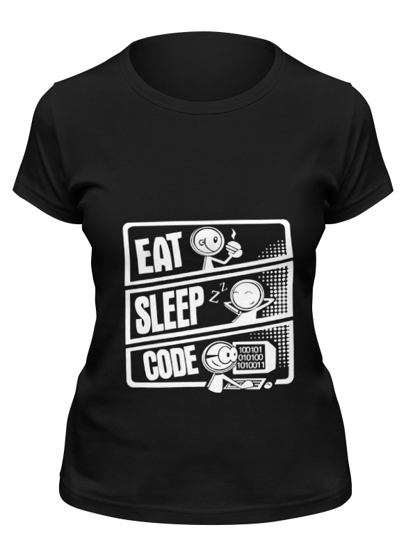 

Футболка женская Printio Eat, sleep, code черная S, Черный, Eat, sleep, code