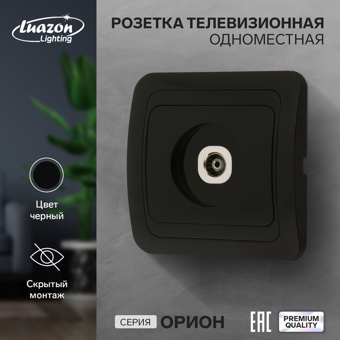 Розетка телевизионная одноместная Luazon Lighting Орион, скрытая, черная