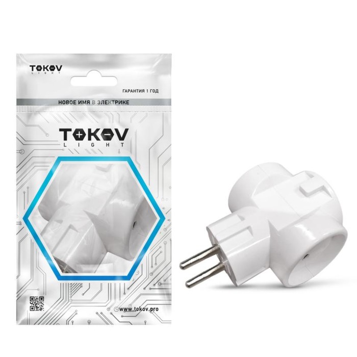 Разветвитель TOKOV ELECTRIC, 3-м, без з/к, 16А, 250В, IP20, ABS-пластик, белый