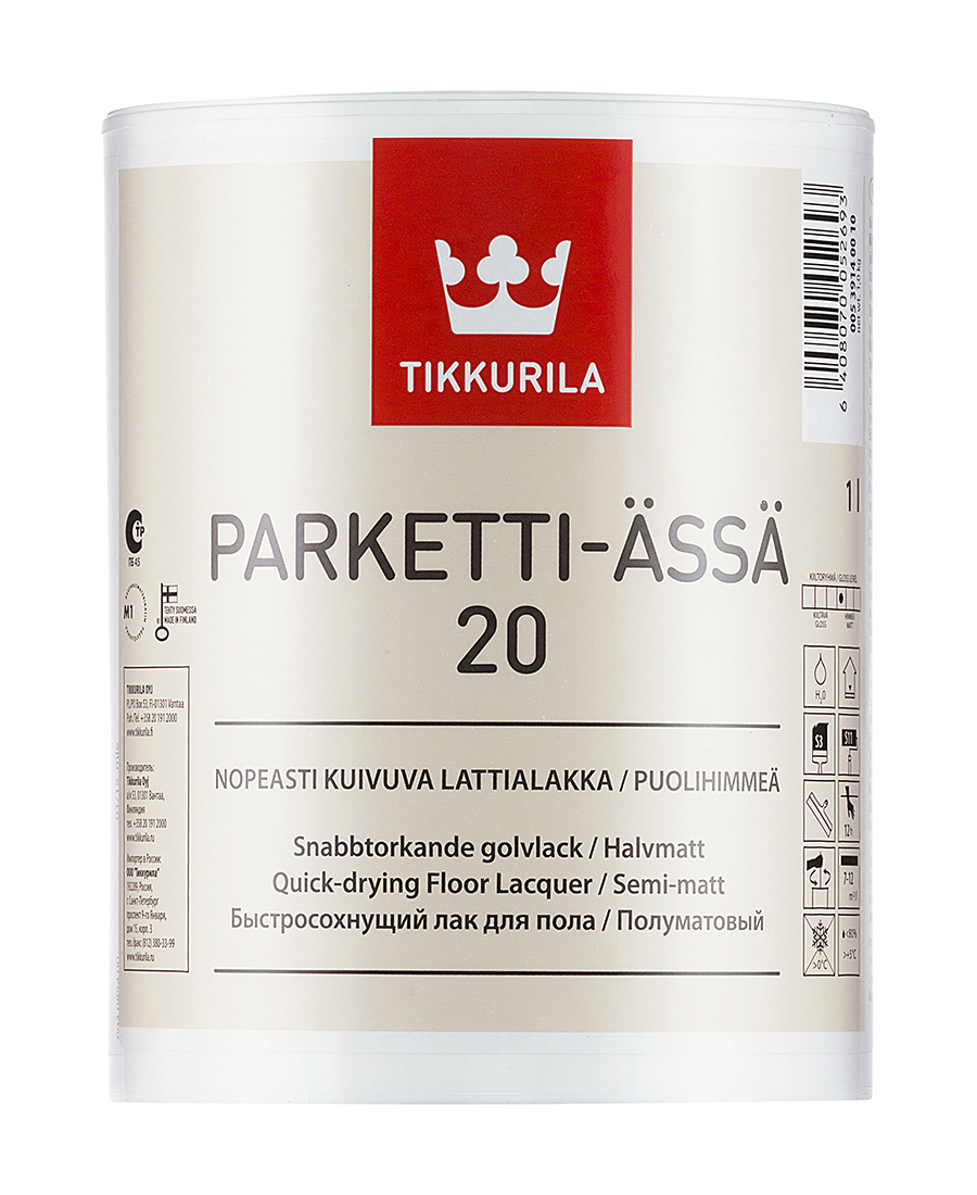 

Лак Tikkurila Parketti-Ässä 20 полиуретано-акрилатный для пола 1 л