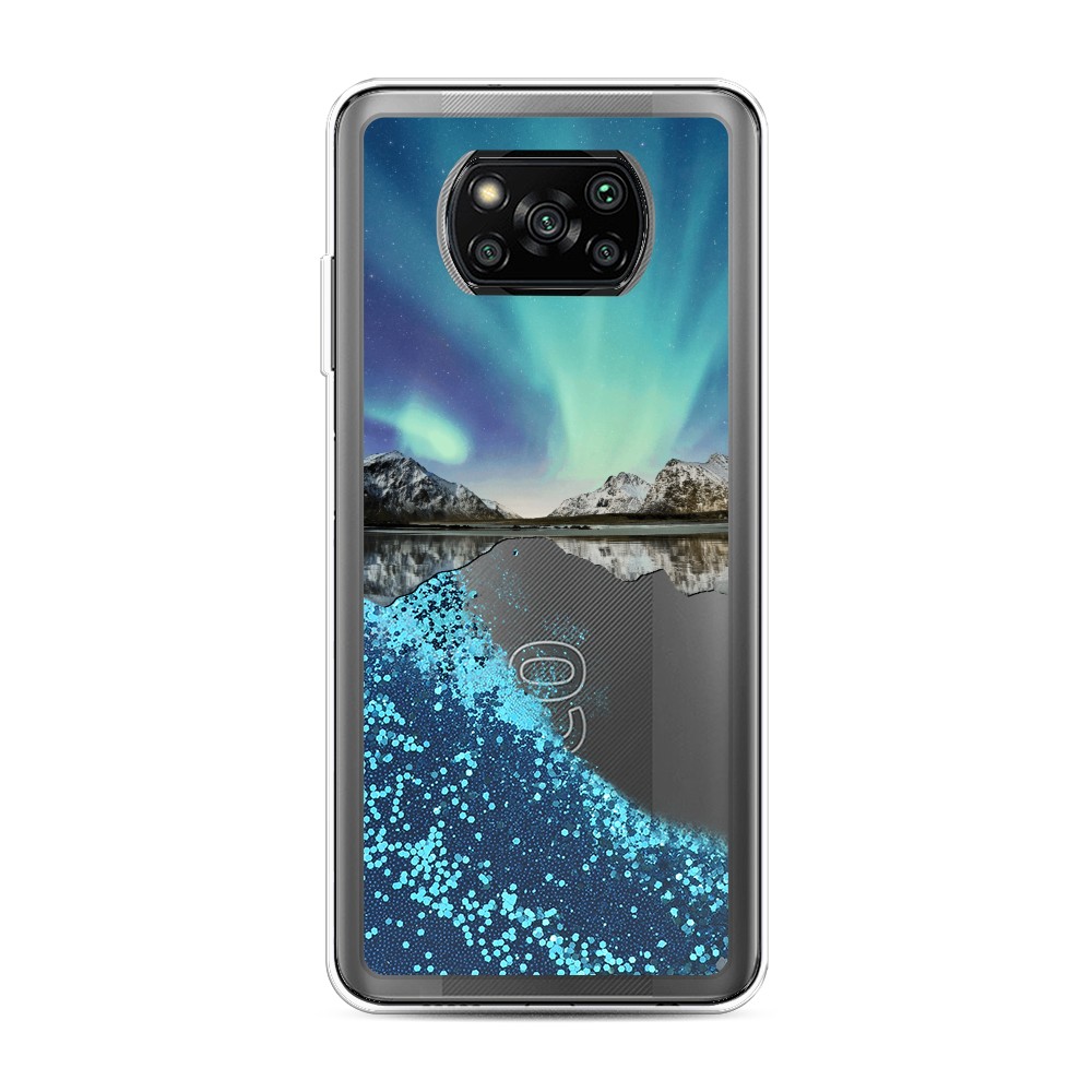 

Жидкий чехол с блестками "Горное озеро и сияние" на Xiaomi Poco X3 Pro, 310693-1