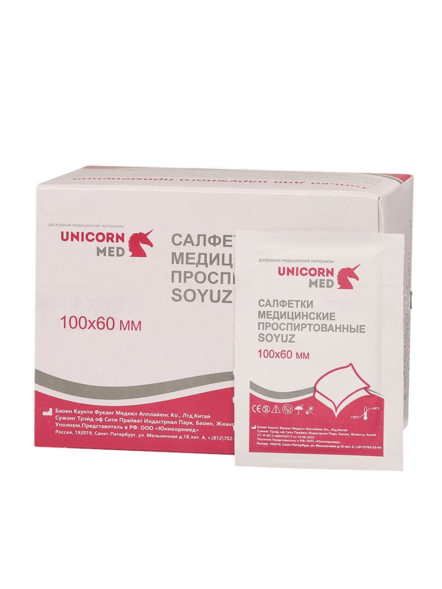 

Салфетки дезинфицирующие антибактериальные Unicornmed 100х60 мм 100 шт., Белый