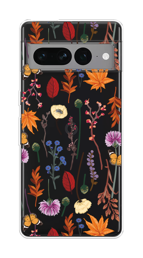 

Чехол на Google Pixel 7 Pro "Orange Purple flowers", Оранжевый;красный;розовый;желтый;прозрачный, 271350-1