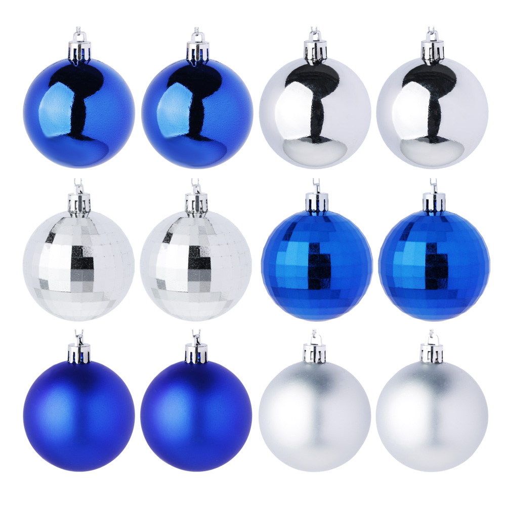 

Шары на ель Сноу бум синие-серебряные 6 см 12 шт
