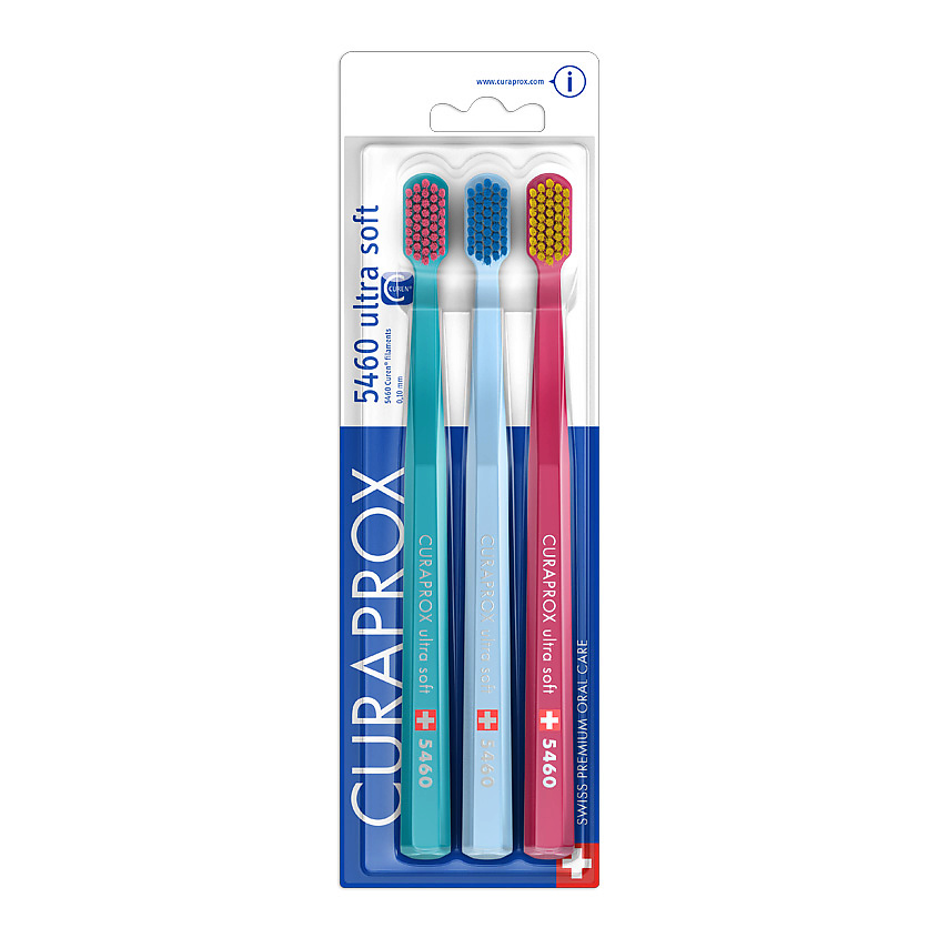 Набор зубных щеток CURAPROX CS 5460 Ultra Soft бирюзовая, голубая, малиновая