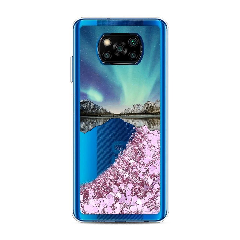 

Жидкий чехол с блестками "Горное озеро и сияние" на Xiaomi Poco X3 NFC, 39294-1