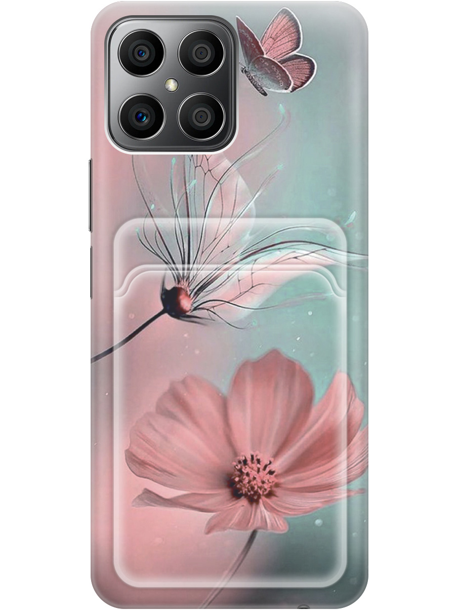 

Силиконовый чехол на Honor X8 с рисунком "Бабочка и цветы", Голубой;розовый;серый, 20012031