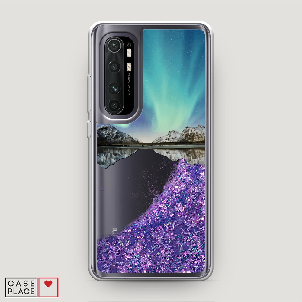 

Жидкий чехол с блестками "Горное озеро и сияние" на Xiaomi Mi Note 10 lite, 38492-1