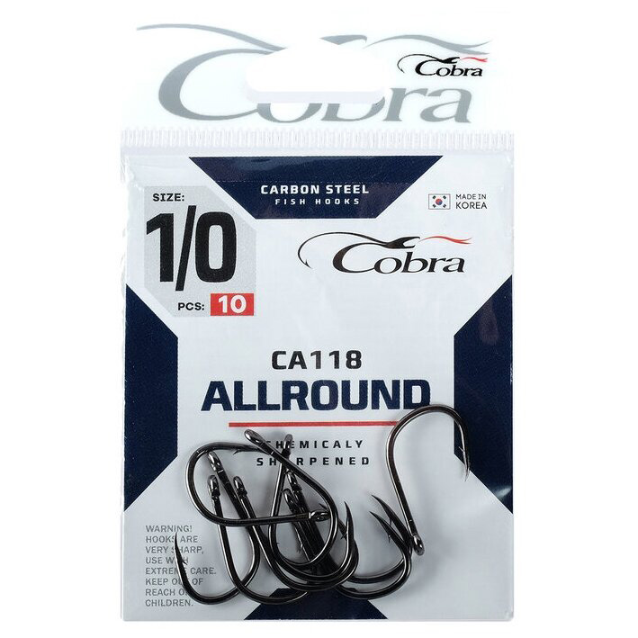 Крючки Cobra ALLROUND, серия CA118, № 1/0, 10 шт.