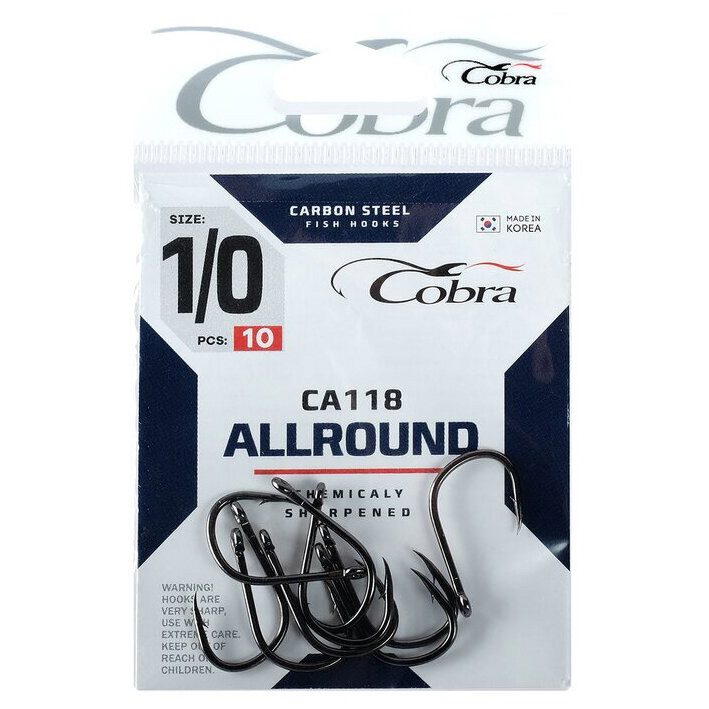 

Крючки Cobra ALLROUND, серия CA118, № 1/0, 10 шт., Черный