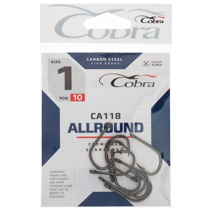 Крючки Cobra ALLROUND, серия CA118, № 1, 10 шт.