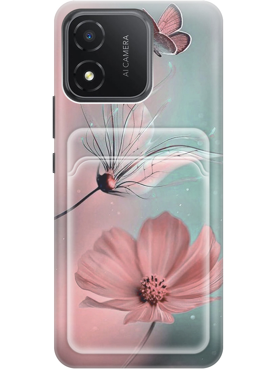 

Силиконовый чехол на Honor X5 с рисунком "Бабочка и цветы", Голубой;розовый;серый, 20012029