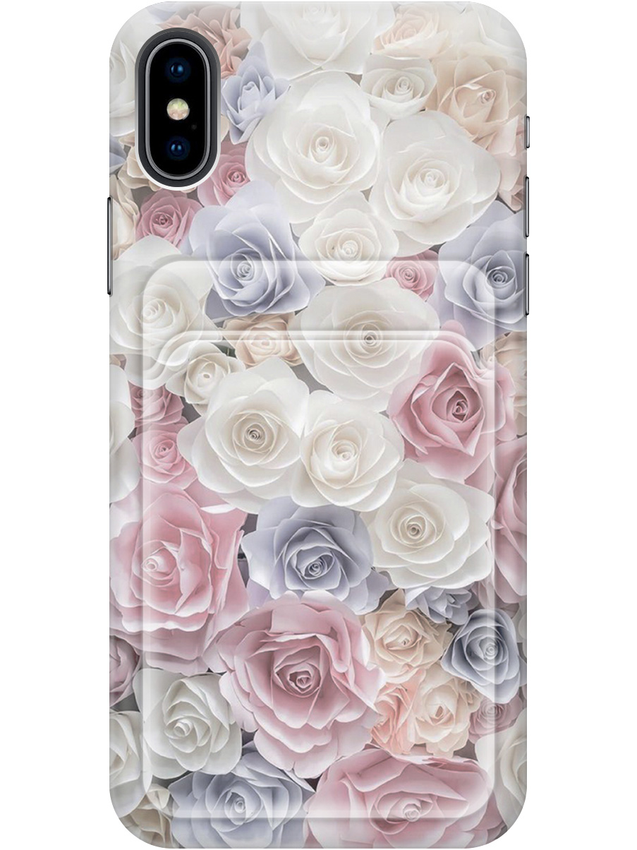 

Силиконовый чехол на Apple iPhone Xs/X с рисунком "Пастельные розы", Белый;розовый;серый, 20012027