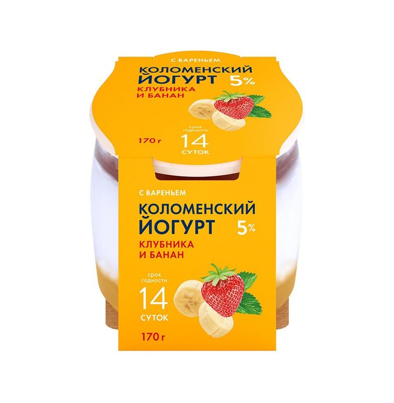 фото Йогурт коломенский клубника-банан 5% 170 г