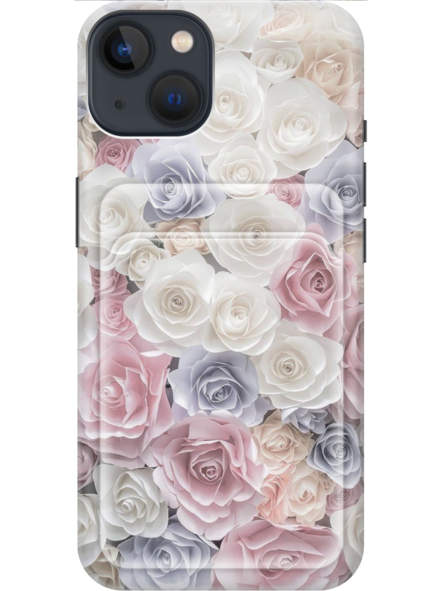 

Силиконовый чехол на Apple iPhone 14 Plus с рисунком "Пастельные розы", Белый;розовый;серый, 20011977