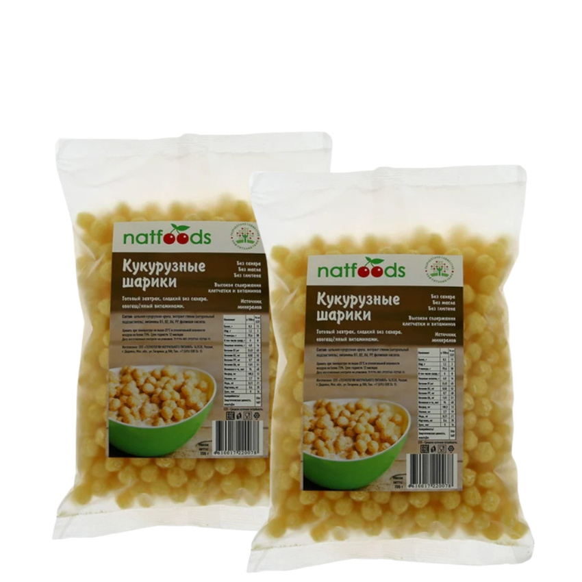 Кукурузные шарики Natfoods без сахара, 2 шт по 100 г