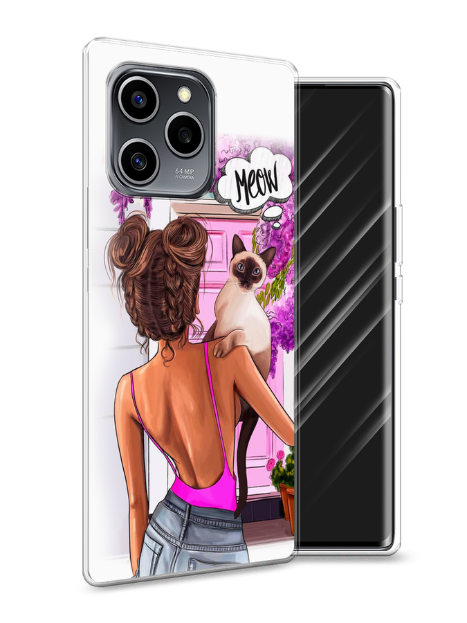 

Чехол Awog на Honor 60 SE "Девушка с кошкой", Разноцветный, 6108050-7