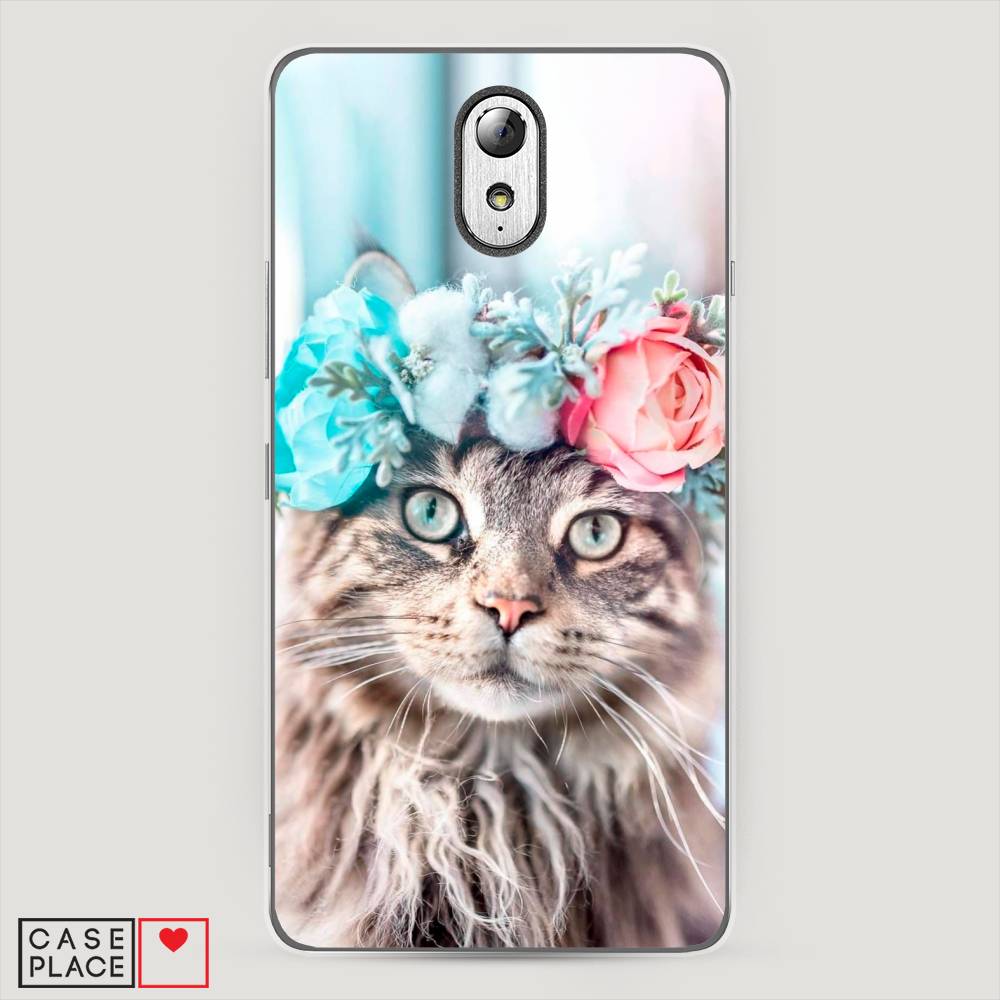 

Чехол Awog на Lenovo Vibe P1m / Леново Vibe P1m "Кот в венке", Серый;голубой;розовый, 111350-2