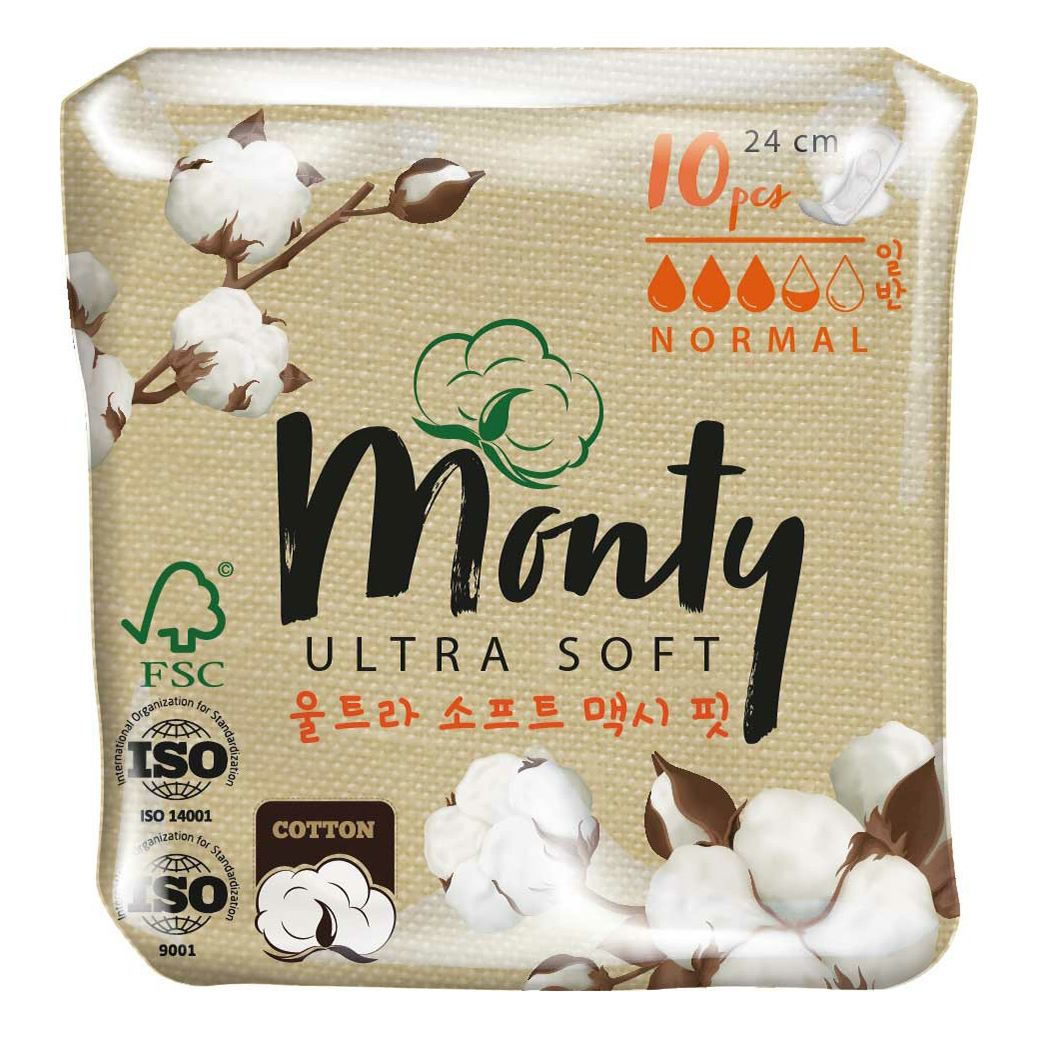 

Прокладки женские гигиенические Monty Ultra Soft Normal Plus 10 шт, Белый