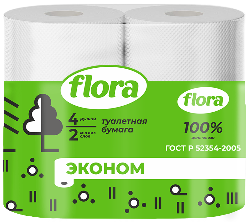 Бумага туалетная Flora 2 слоя, 4 шт.