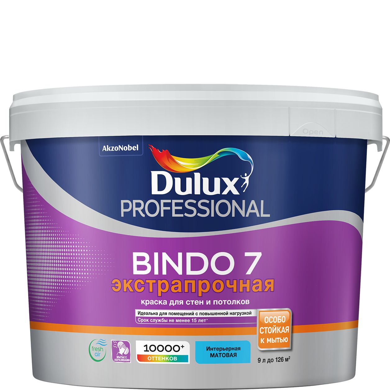 фото Краска для стен и потолков dulux professional bindo 7, износостойкая, матовая, база bw 9 л