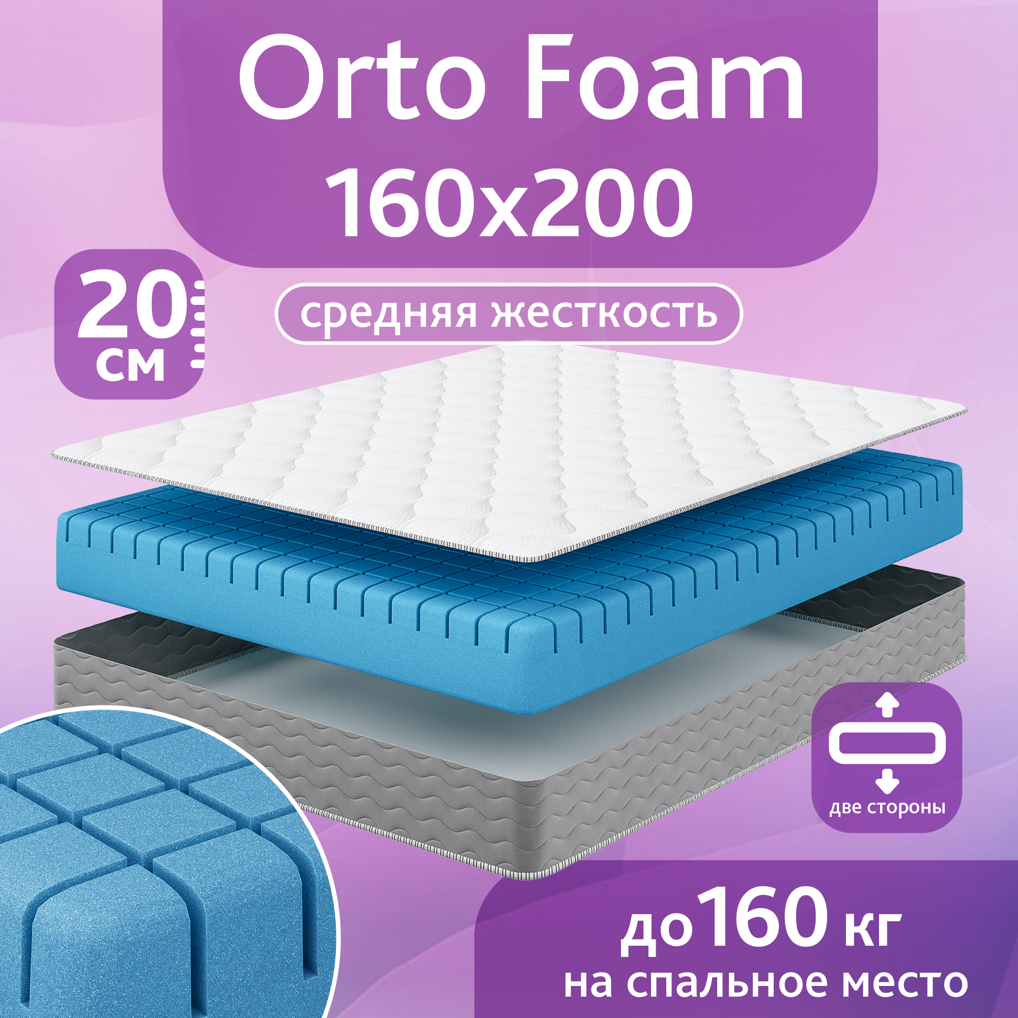 

Матрас ВФМ OrtoFoam_160x200, Белый, Orto Foam