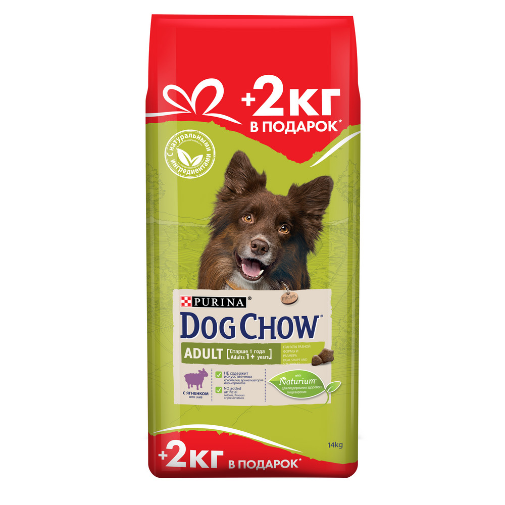 фото Сухой корм для собак dog chow с ягненком, 12 кг + 2 кг