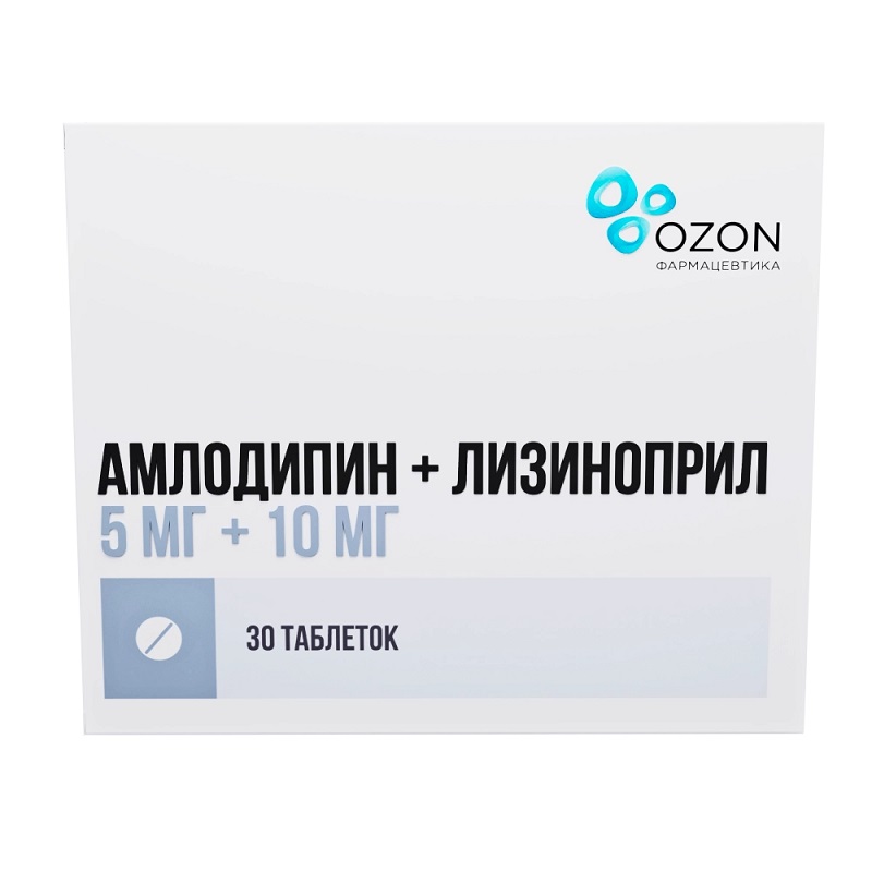 

Амлодипин+Лизиноприл таблетки 5 мг+10 мг 30 шт.