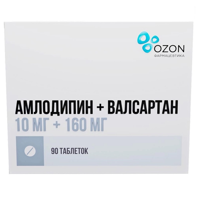 

Амлодипин+Валсартан таблетки 10 мг+160 мг 90 шт.