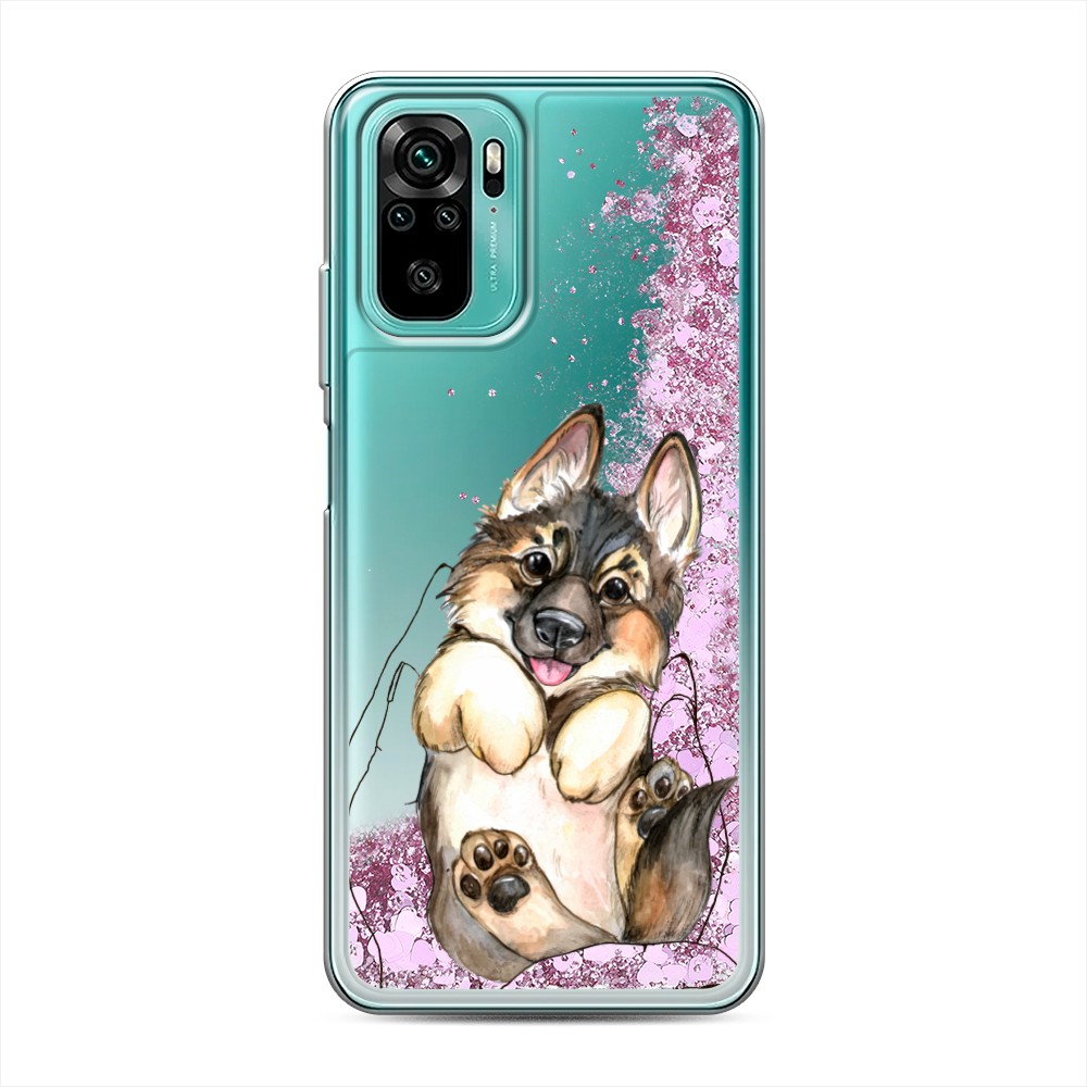 

Жидкий чехол с блестками "Овчарка в ладошках" на Xiaomi Redmi Note 10S