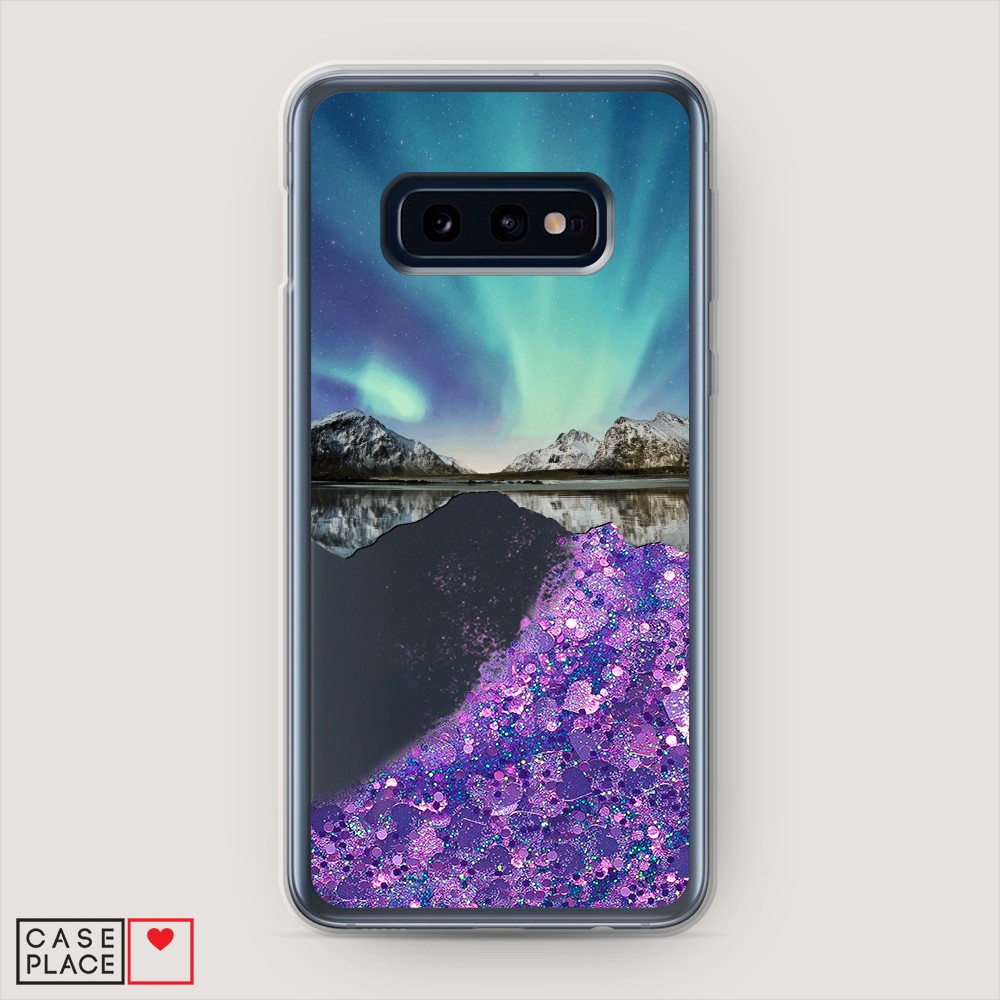 

Жидкий чехол с блестками "Горное озеро и сияние" на Samsung Galaxy S10E