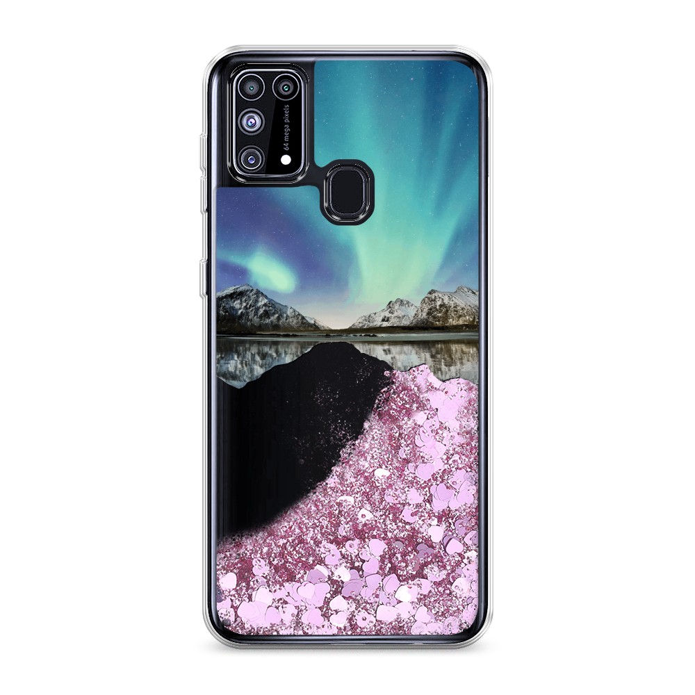 

Жидкий чехол с блестками "Горное озеро и сияние" на Samsung Galaxy M31, 2100794-1