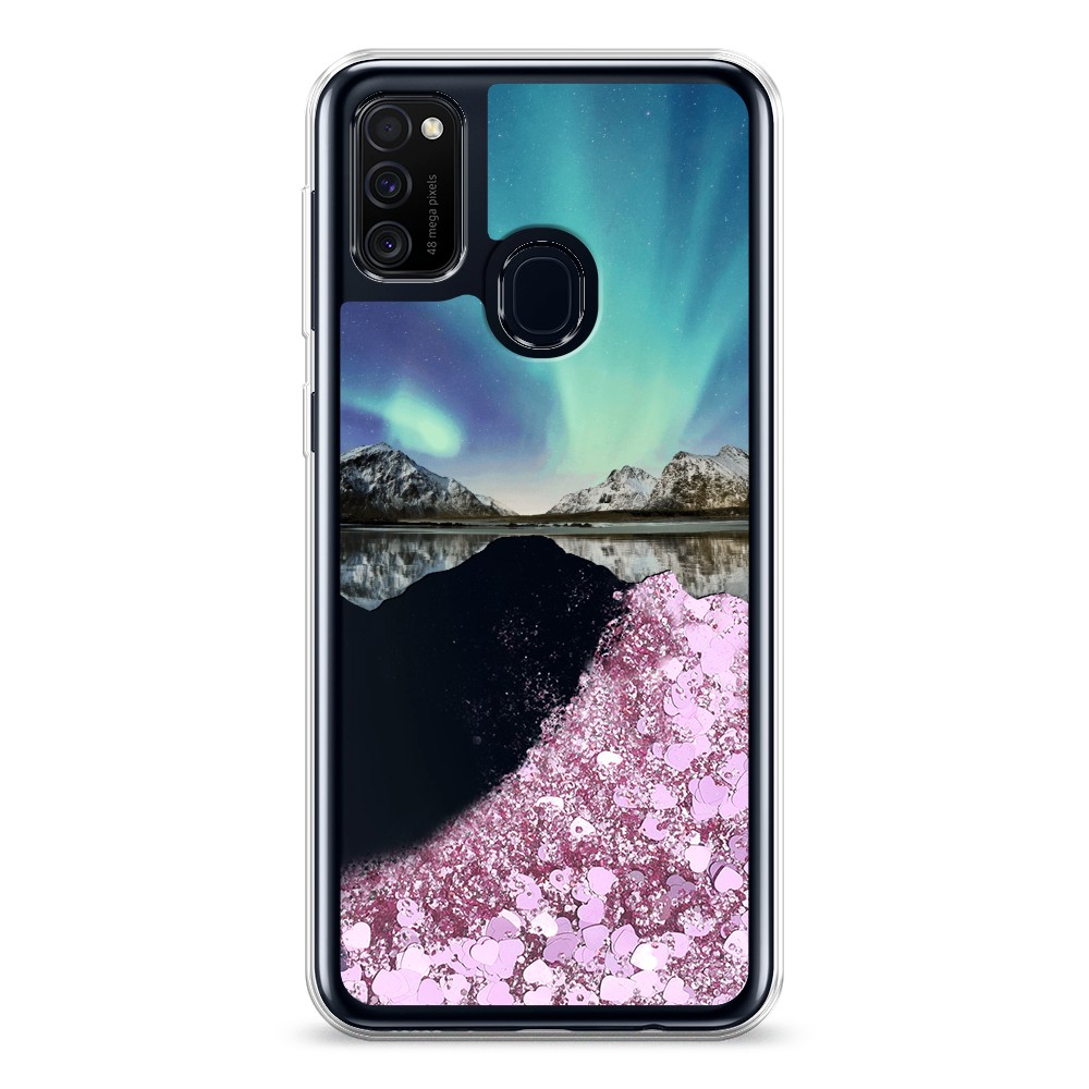 

Жидкий чехол с блестками "Горное озеро и сияние" на Samsung Galaxy M30s, 29894-1