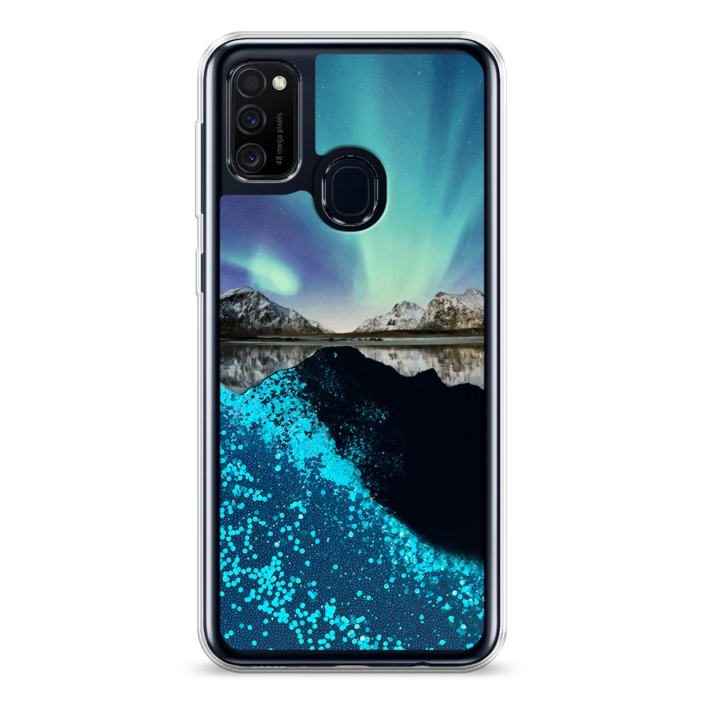 

Жидкий чехол с блестками "Горное озеро и сияние" на Samsung Galaxy M30s, 29893-1