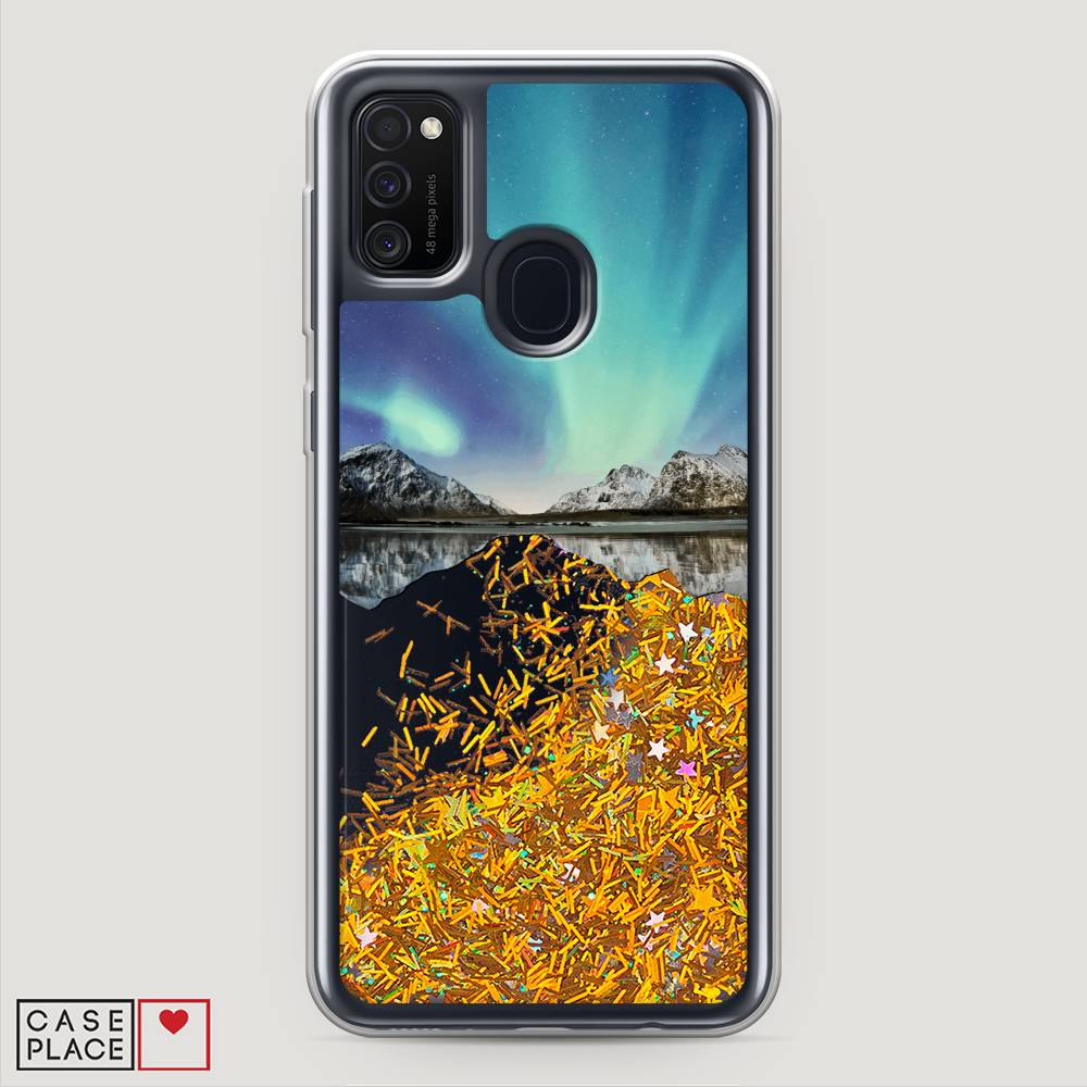 

Жидкий чехол с блестками "Горное озеро и сияние" на Samsung Galaxy M30s, 29890-1
