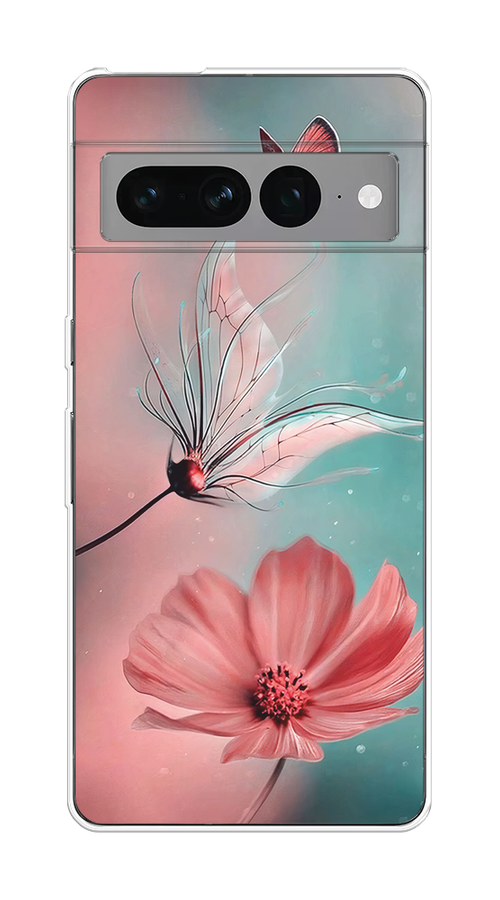 

Чехол на Google Pixel 7 Pro "Бабочка и цветок", Голубой;розовый, 271350-1