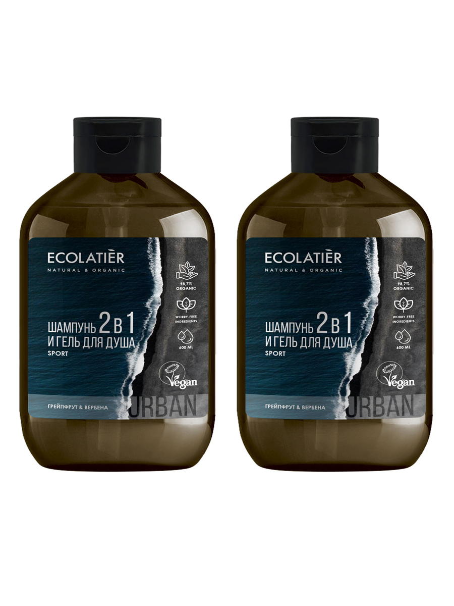 фото Гель-шампунь для душа ecolatier urban 2в1 мужской, грейпфрут и вербена 600 мл 2 шт