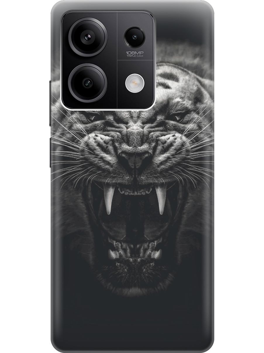 

Силиконовый чехол на Xiaomi Redmi Note 13 5g с рисунком "Оскал тигра", Серый;черный, 20012075