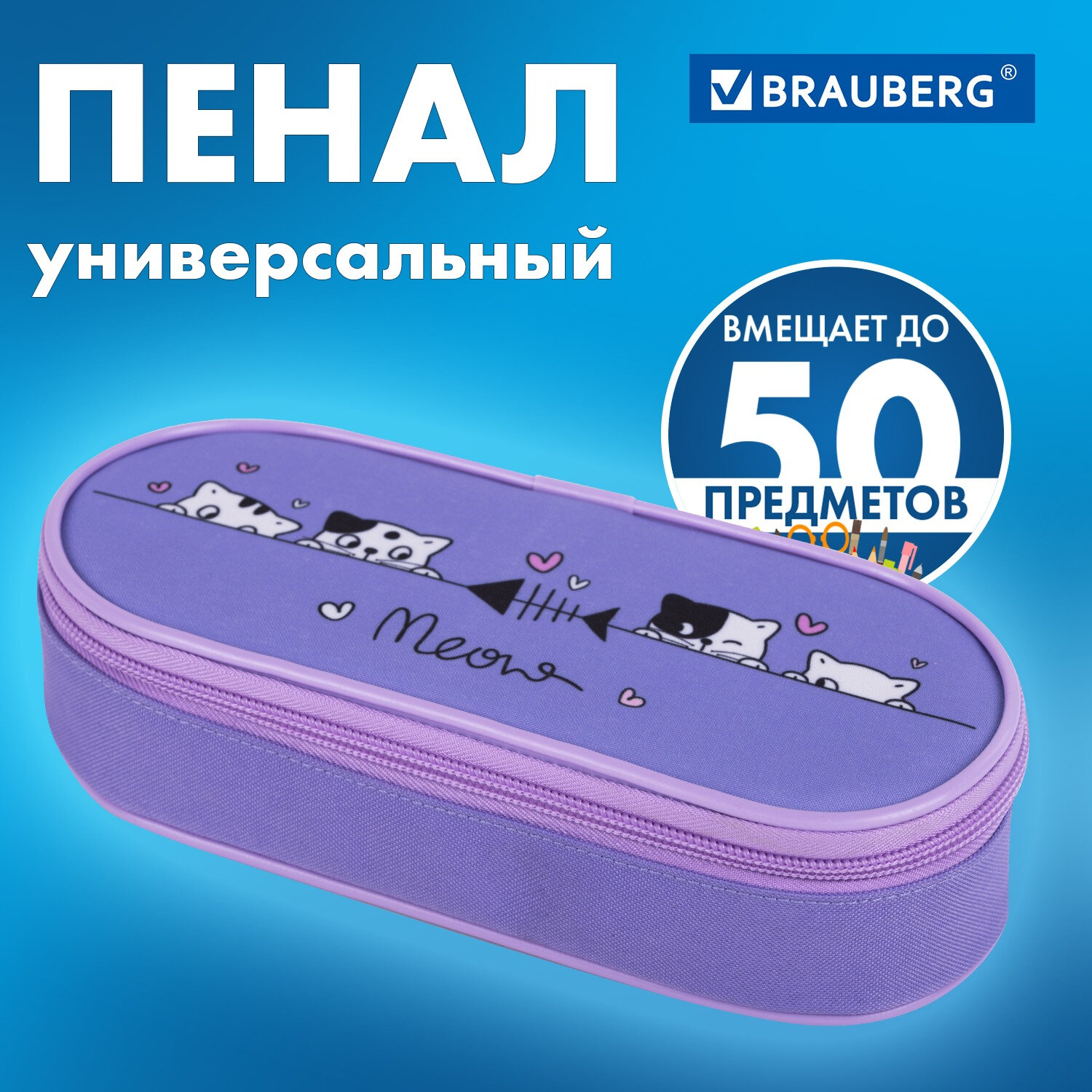 Пенал Brauberg 272312 школьный для девочек для карандашей и ручек 1 отдел органайзер 763₽