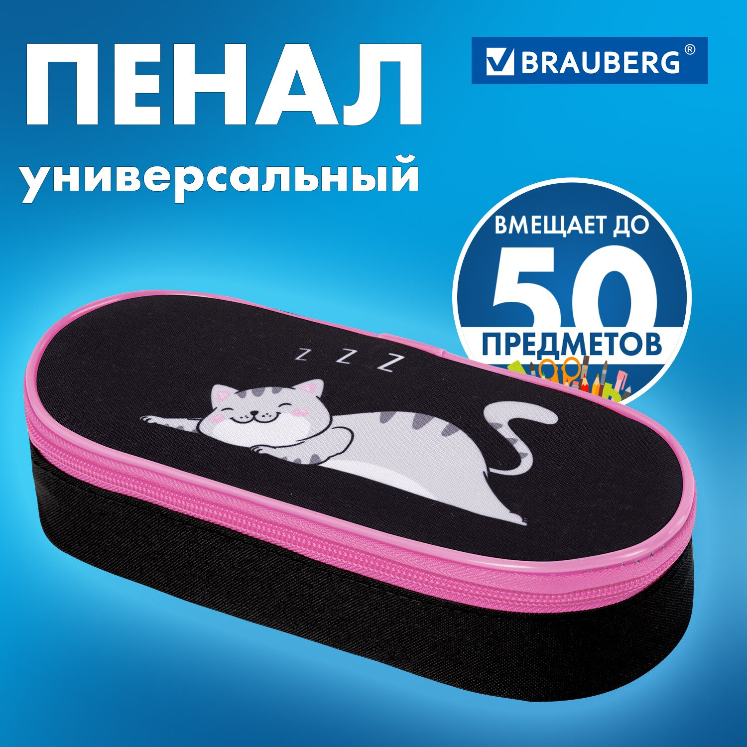 Пенал Brauberg, 272311, школьный, для девочек, для карандашей и ручек, 1 отдел, органайзер