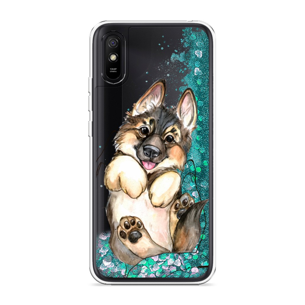 

Жидкий чехол с блестками "Овчарка в ладошках" на Xiaomi Redmi 9A