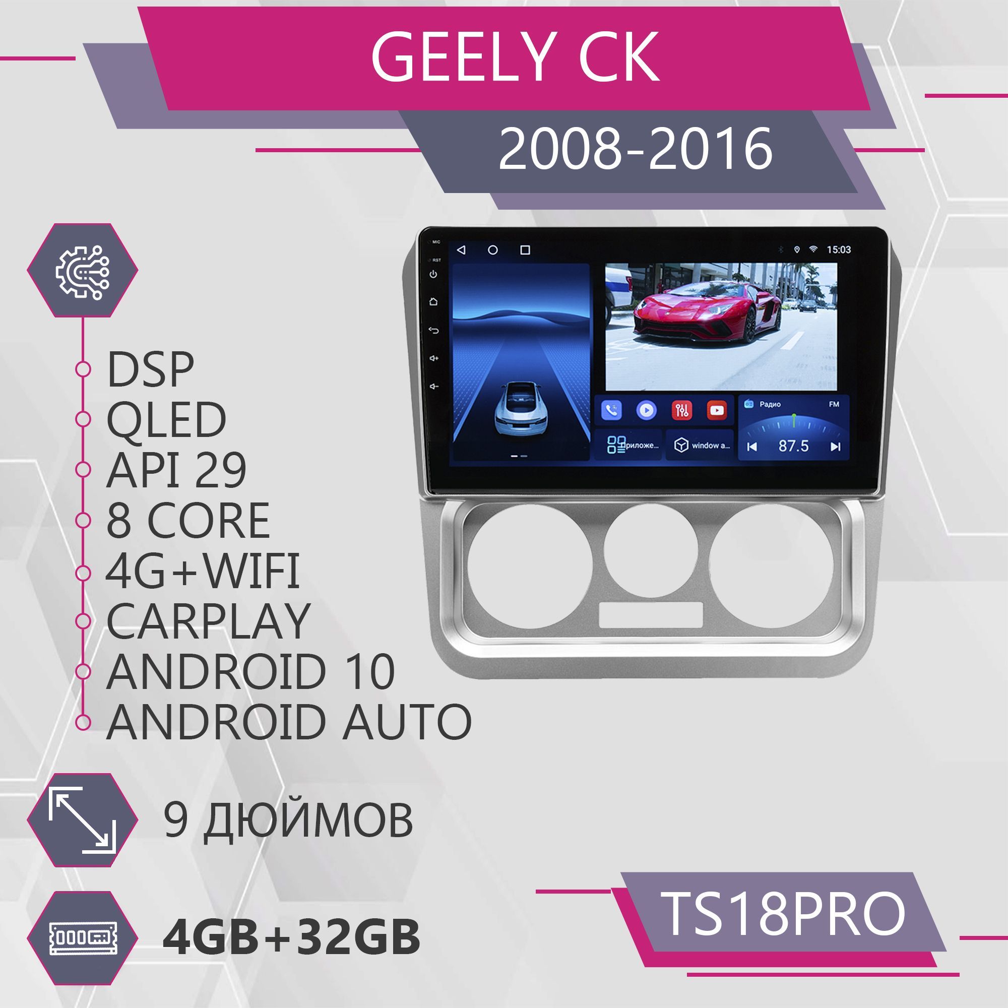 Магнитола Точка Звука TS18Pro для Geely CK Джили СК 432GB 2din 1999900₽