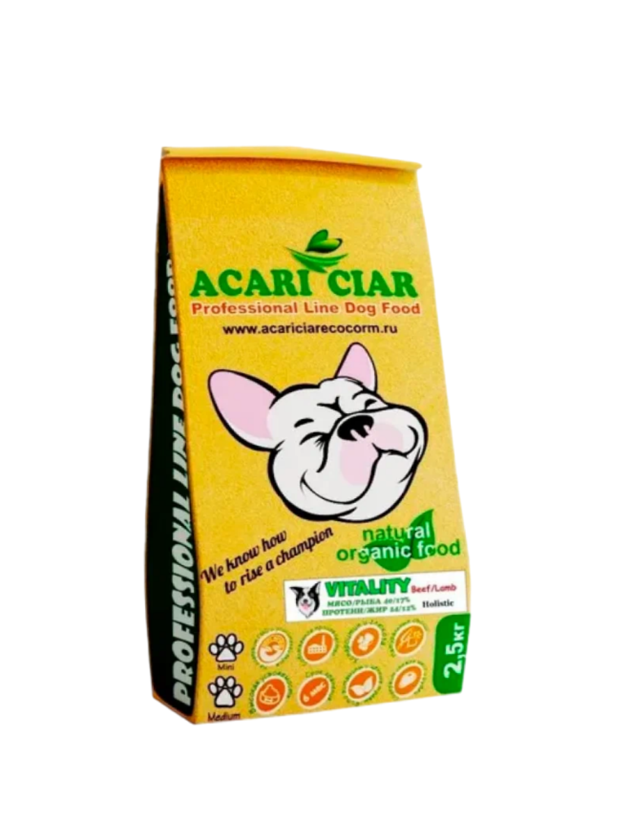 фото Сухой корм для собак acari ciar vitality holistic телятина,ягненок, мини гранулы 2.5 кг