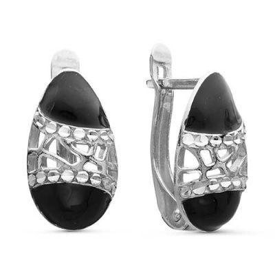 

Серебряные сережки овальные черная эмаль родирование Б3307900Д1, Б3307900Д1