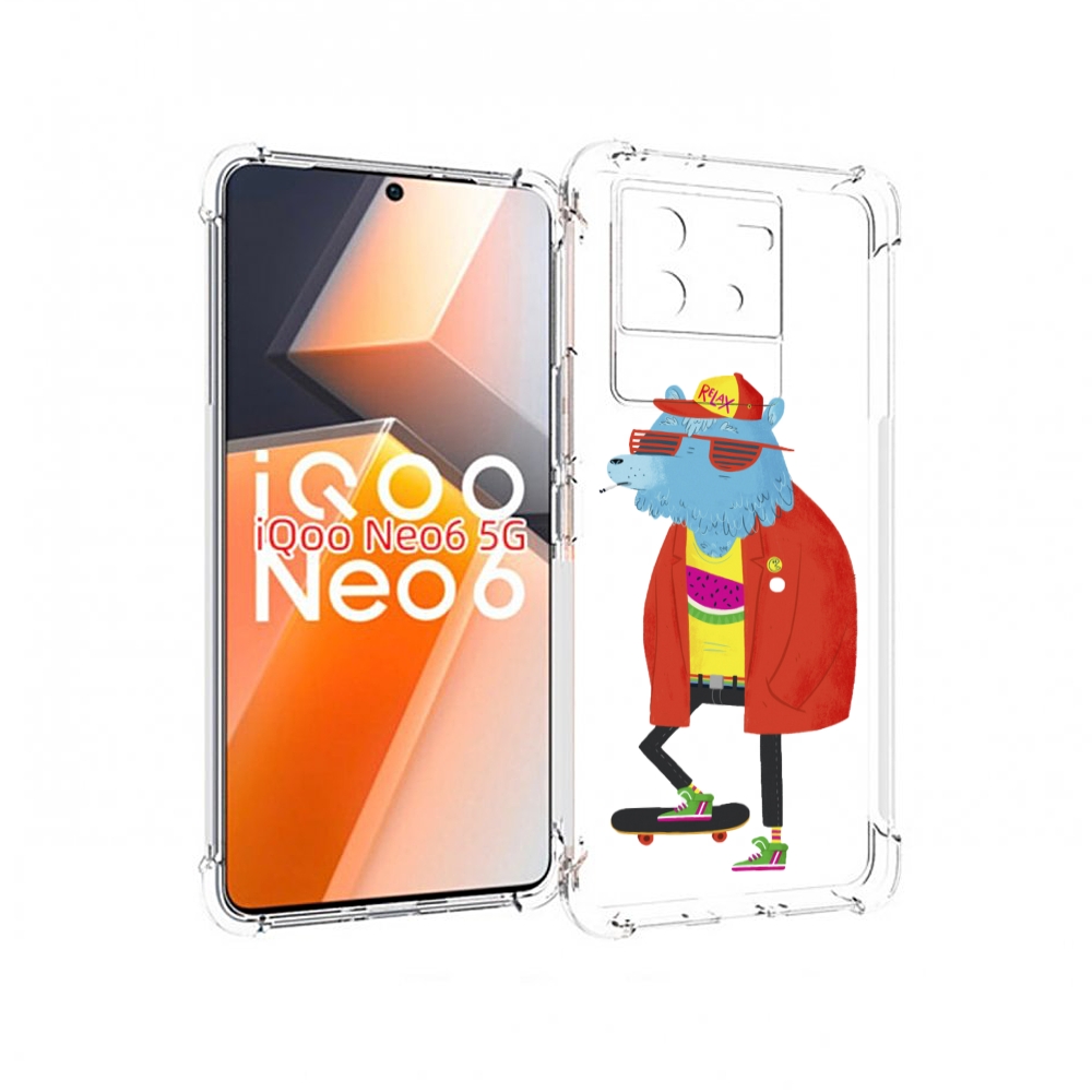 

Чехол MyPads медведь на скейте для Vivo iQoo Neo 6 5G, Прозрачный, Tocco