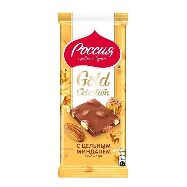 Шоколад Россия - щедрая душа! Gold Selection молочный миндаль с медом 80 г