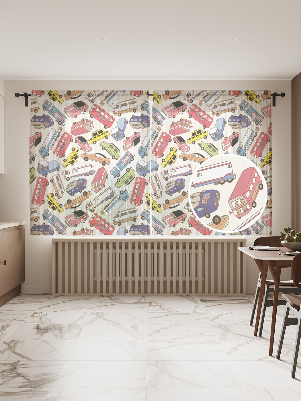 

Фототюль JoyArty "Автобус и седельный тягач" 145x180см, 2 полотна, лента, 50 крючков, Автобус и седельный тягач