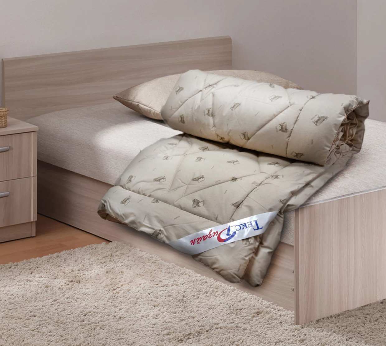 фото Одеяло (172х205) из овечьей шерсти утолщенное (400 г.) тик смесовой 2-спальное текс-дизайн