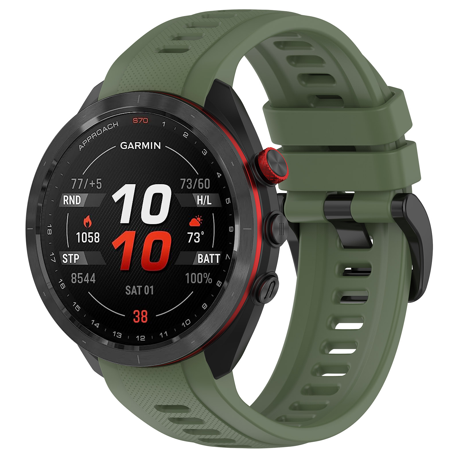 Силиконовый ремешок для Garmin Approach S70, 47 мм, черная пряжка, темно-зеленый