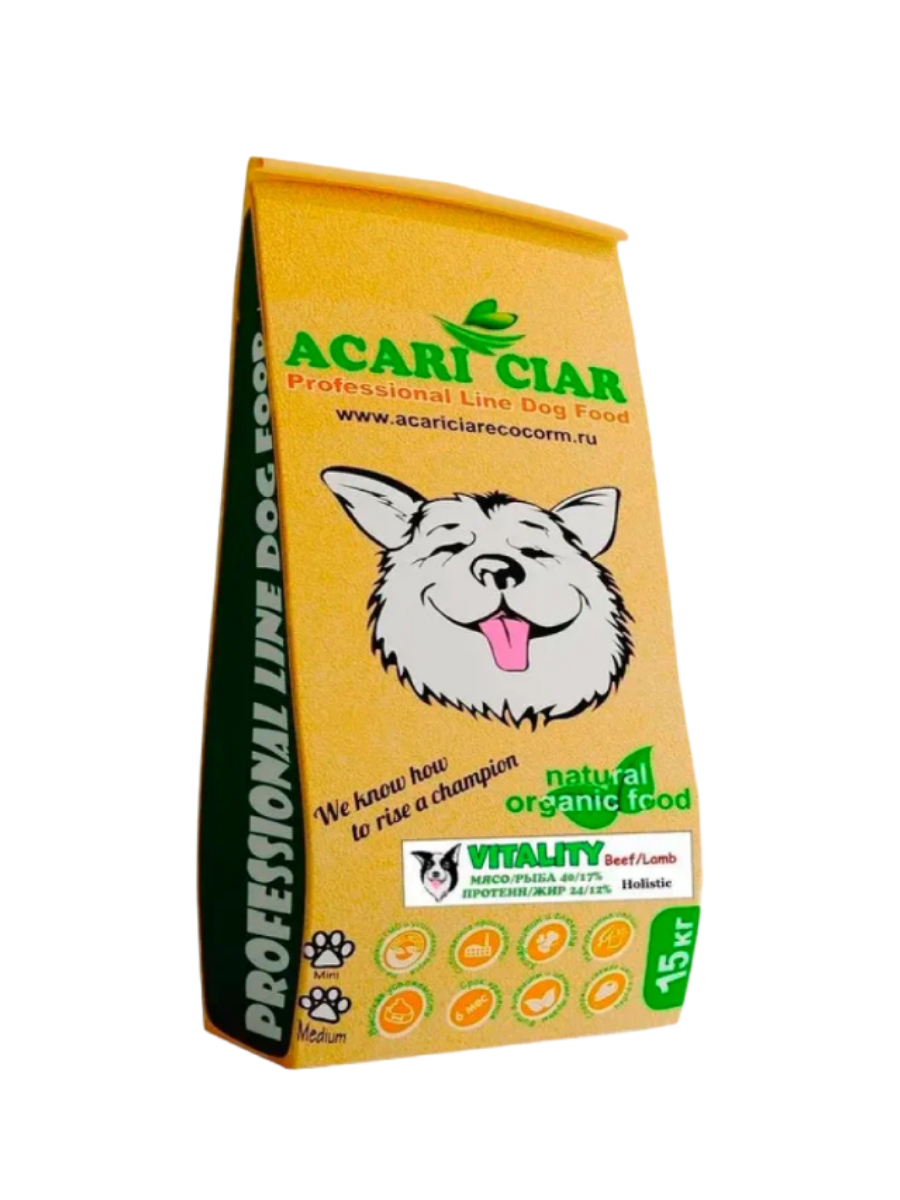 фото Сухой корм для собак acari ciar vitality holistic телятина, ягненок, мини гранулы, 15 кг